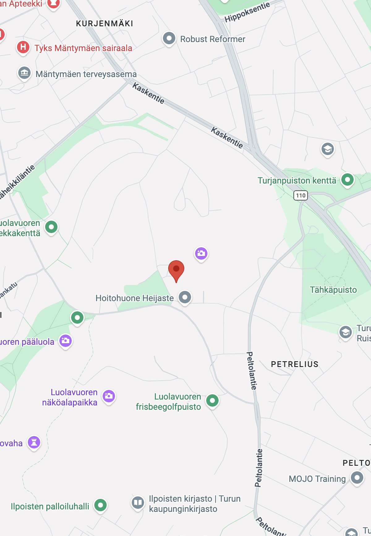 Paikkamerkinnällä varustettu karttanäkymä